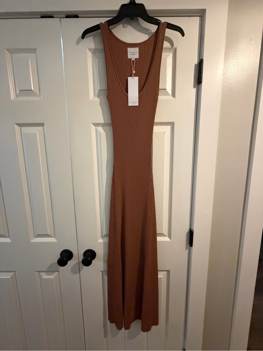 Allfenix Brown Ribbed Bodycon Maxi Dress